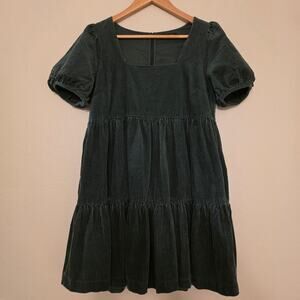 Madewell Corduroy Aidy Square-Neck Tiered Mini Dress Green Women’s Small S